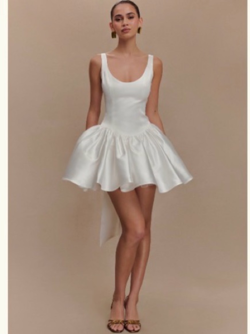 MESHKI Felicia Satin Mini Dress With Bow - White